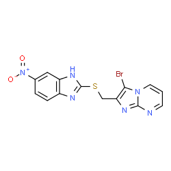 3-bromo-2-(((5-nitro-1H-benzo[d]imidazol-2-yl)thio)methyl)imidazo[1,2-a]pyrimidine structure