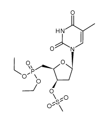 1-[2,5-dideoxy-5-(di-O-ethylphosphono)-3-O-mesyl-β-D-threo-pentofuranosyl]thymine Structure