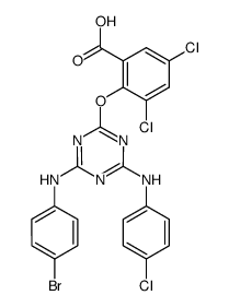 2-[4-(4-bromo-anilino)-6-(4-chloro-anilino)-[1,3,5]triazin-2-yloxy]-3,5-dichloro-benzoic acid Structure