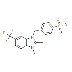 1,2-dimethyl-3-[(4-sulphonatophenyl)methyl]-5-(trifluoromethyl)-1H-benzimidazolium structure