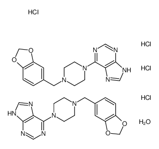 6-[4-(1,3-benzodioxol-5-ylmethyl)piperazin-1-yl]-7H-purine,hydrate,tetrahydrochloride Structure