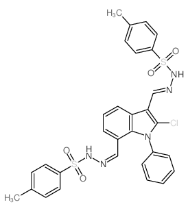 Benzenesulfonic acid,4-methyl-,2,2'-[(2-chloro-1-phenyl-1H-indole-3,7-diyl)dimethylidyne]dihydrazide (9CI) Structure