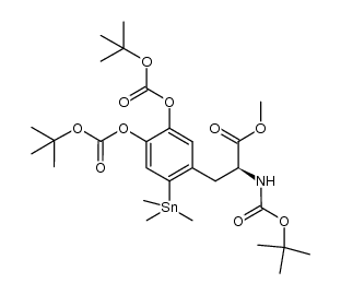 N-(tert-butoxycarbonyl)-3,4-di(tert-butoxycarbonyloxy)-6-trimethylstannyl-L-phenylalaninemethyl ester Structure