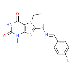 (E)-8-(2-(4-chlorobenzylidene)hydrazinyl)-7-ethyl-3-methyl-3,7-dihydro-1H-purine-2,6-dione结构式