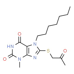 7-heptyl-3-methyl-8-((2-oxopropyl)thio)-3,7-dihydro-1H-purine-2,6-dione structure