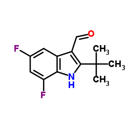 5,7-Difluoro-2-(2-methyl-2-propanyl)-1H-indole-3-carbaldehyde结构式