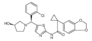 1-(1,3-BENZODIOXOL-5-YL)-N-[5-[(S)-(2-CHLOROPHENYL)[(3R)-3-HYDROXY-1-PYRROLIDINYL]METHYL]-2-THIAZOLYL]-CYCLOPROPANECARBOXAMIDE结构式