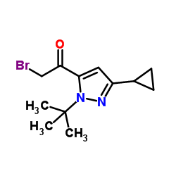 2-Bromo-1-[3-cyclopropyl-1-(2-methyl-2-propanyl)-1H-pyrazol-5-yl]ethanone Structure
