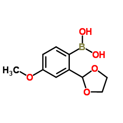 (2-(1,3-二噁戊环-2-基)-4-甲氧苯基)硼酸结构式