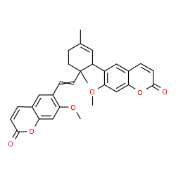 7-Methoxy-6-[2-[2-(7-methoxy-2-oxo-2H-1-benzopyran-6-yl)-1,4-dimethyl-3-cyclohexen-1-yl]vinyl]-2H-1-benzopyran-2-one结构式