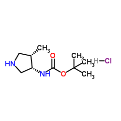 rel-((3R,4R)-4-甲基吡咯烷-3-基)氨基甲酸叔丁酯盐酸盐结构式