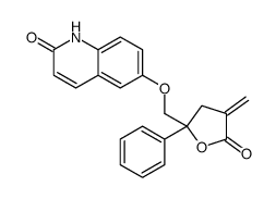 6-[(4-methylidene-5-oxo-2-phenyloxolan-2-yl)methoxy]-1H-quinolin-2-one结构式
