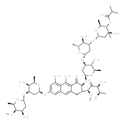 4''''-O-Deacetyl-3'''-O-[3-C-methyl-4-O-(2-methyl-1-oxopropyl)-2,6-dideoxy-α-L-arabino-hexopyranosyl]olivomycin D结构式