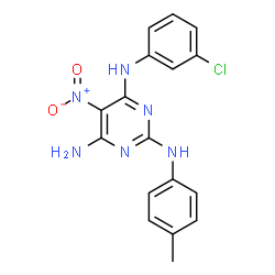 N~4~-(3-chlorophenyl)-N~2~-(4-methylphenyl)-5-nitropyrimidine-2,4,6-triamine结构式