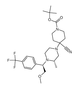 tert-butyl 4-cyano-4-((S)-4-((R)-2-methoxy-1-(4-(trifluoromethyl)phenyl)ethyl)-3-methylpiperazin-1-yl)piperidine-1-carboxylate Structure