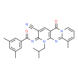 N-(3-cyano-1-isobutyl-10-methyl-5-oxo-1,5-dihydro-2H-dipyrido[1,2-a:2,3-d]pyrimidin-2-ylidene)-3,5-dimethylbenzamide structure