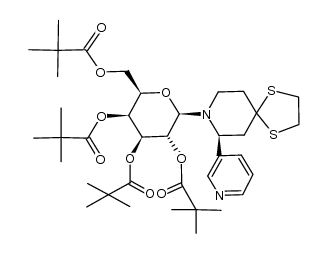 (2R,3S,4S,5R,6R)-2-((pivaloyloxy)methyl)-6-((S)-7-(pyridin-3-yl)-1,4-dithia-8-azaspiro[4.5]decan-8-yl)tetrahydro-2H-pyran-3,4,5-triyl tris(2,2-dimethylpropanoate) Structure