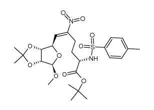 1,1-dimethylethyl [methyl-6-nitro-5,6,7,8,9,-pentadeoxy-9(S)-[[(4-methylphenyl)sulfonyl]amino]-2,3-O-(1-methyl-ethylidene)-β-D-ribo-dec-5-enofuranosid]uronates Structure