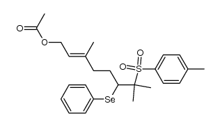 (E)-3,7-dimethyl-6-(phenylselanyl)-7-tosyloct-2-en-1-yl acetate结构式