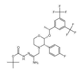 tert-butyl 2-(1-amino-2-((2R,3S)-2-((R)-1-(3,5-bis(trifluoromethyl)phenyl)ethoxy)-3-(4-fluorophenyl)morpholino)ethylidene)hydrazinecarboxylate Structure