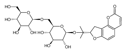 (S)-[α-(O6-β-D-glucopyranosyl-β-D-glucopyranosyloxy)-isopropyl]-8,9-dihydro-furo[2,3-h]chromen-2-one结构式