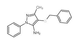 1-Phenyl-3-methyl-4-benzylthio-5-aminopyrazole结构式