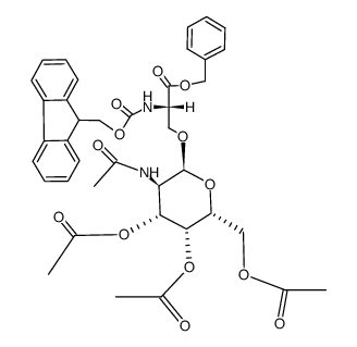 N-(9-fluorenylmethyloxycarbonyl)-O-(2-acetamido-3,4,6-tri-O-acetyl-2-deoxy-α-D-galactopyranosyl)-L-serine benzyl ester Structure