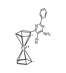 4-amino-6-ferrocenyl-2-phenylpyrimidine-5-carbonitrile结构式