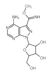 1H-Pyrazolo[3,4-d]pyrimidine-3-carboximidic acid, 4-amino-1-.beta.-D-ribofuranosyl-, methyl ester, monohydrate structure