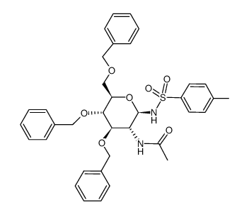 2-acetamido-3,4,6-tri-O-benzyl-1,2-dideoxy-1-(p-toluenesulfonamido)-β-D-glucopyranose结构式