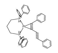 [(1,3-bis(diphenylphosphino)propane)Pt(1,2-η2-PhC4Ph)]结构式