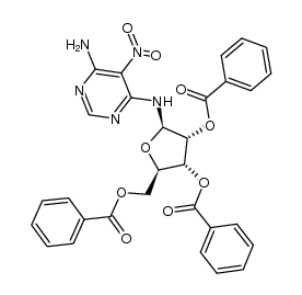 6-amino-5-nitro-4-[(2,3,5-tri-O-benzoyl-β-D-ribofuranosyl)amino]pyrimidine结构式