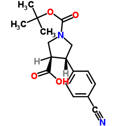 Boc-(+/-)-反式-4-(4-氰基苯基)-吡咯烷-3-羧酸结构式
