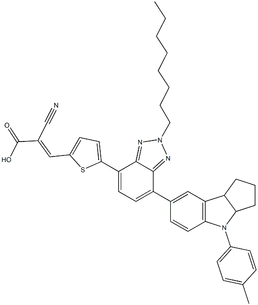 (E)-2-cyano-3-(5-(2-octyl-7-(4-(p-tolyl)-1,2,3,3a,4,8b-hexahydrocyclopenta[b]indol-7-yl)-2H-benzo[d][1,2,3]triazol-4-yl)thiophen-2-yl)acrylic acid Structure