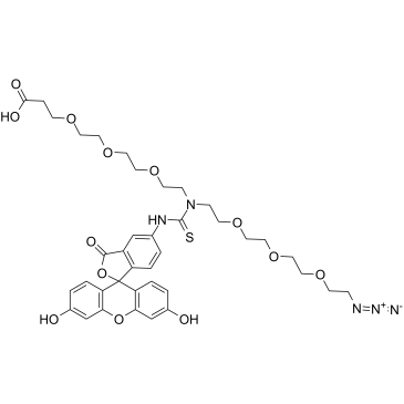N-(Azido-PEG3)-N-Fluorescein-PEG3-acid结构式