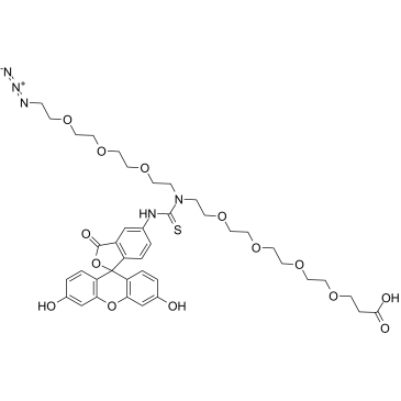 N-(Azido-PEG3)-N-Fluorescein-PEG4-acid结构式