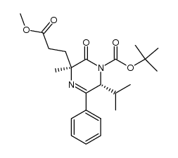 (3S,6R)-N-1-(tert-butoxycarbonyl)-6-isopropyl-3-methyl-3-(2-methoxycarbonyl)ethyl-5-phenyl-1,2,3,6-tetrahydro-2-pyrazinone结构式