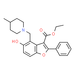 ethyl 5-hydroxy-4-((4-methylpiperidin-1-yl)methyl)-2-phenylbenzofuran-3-carboxylate结构式