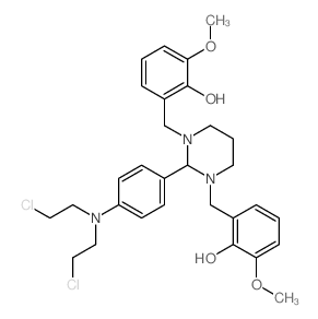 2-[[2-[4-[bis(2-chloroethyl)amino]phenyl]-3-[(2-hydroxy-3-methoxy-phenyl)methyl]-1,3-diazinan-1-yl]methyl]-6-methoxy-phenol结构式