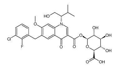 β-D-Glucopyranuronic acid, 1-[6-[(3-chloro-2-fluorophenyl)methyl]-1,4-dihydro-1-[(1S)-1-(hydroxymethyl)-2-methylpropyl]-7-methoxy-4-oxo-3-quinolinecarboxylate]结构式