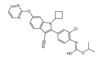 propan-2-yl N-[2-chloro-4-(3-cyano-1-cyclobutyl-6-pyrimidin-2-yloxyindol-2-yl)phenyl]carbamate Structure