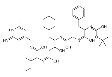 tert-butyl N-[1-[[2-[[5-[[1-[(6-amino-2-methylpyrimidin-4-yl)methylamino]-3-methyl-1-oxopentan-2-yl]amino]-1-cyclohexyl-3-hydroxy-5-oxopentan-2-yl]amino]-2-oxoethyl]amino]-3-(2,6-ditritiophenyl)-1-oxopropan-2-yl]carbamate Structure