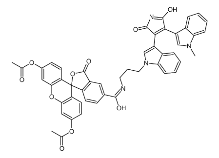 [6'-acetyloxy-5-[3-[3-[4-(1-methylindol-3-yl)-2,5-dioxopyrrol-3-yl]indol-1-yl]propylcarbamoyl]-3-oxospiro[2-benzofuran-1,9'-xanthene]-3'-yl] acetate Structure