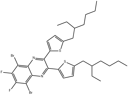 5,8-dibromo-2,3-bis(5-(2-ethylhexyl)thiophen-2-yl)-6,7-difluoroquinoxaline结构式