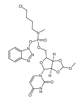 1H-benzo[d][1,2,3]triazol-1-yl (((3aR,4R,6R,6aR)-6-(2,4-dioxo-3,4-dihydropyrimidin-1(2H)-yl)-2-methoxytetrahydrofuro[3,4-d][1,3]dioxol-4-yl)methyl) (4-chlorobutyl)(methyl)phosphoramidate Structure