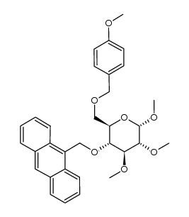 methyl 4-O-(9'-anthracenyl)methyl-6-O-p-methoxybenzyl-2,3-di-O-methyl-α-D-glucopyranoside结构式