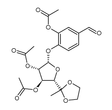 2-acetoxy-4-formylphenyl 2',3'-di-O-acetyl-6'-deoxy-β-D-arabino-5'-hexulofuranoside ethylene acetal结构式