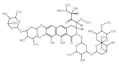 D-threo-2-Pentulose,5-deoxy-1-C-[(2S,3S)-7-[[2,6-dideoxy-3-O-(2,6-dideoxy-b-D-arabino-hexopyranosyl)-b-D-arabino-hexopyranosyl]oxy]-3-[(O-2,6-dideoxy-3-O-methyl-b-D-ribo-hexopyranosyl-(1®3)-O-2,6-结构式