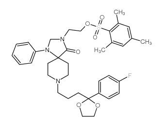 8-[4-(4-fluorophenyl)-4,4-(ethylendioxy)butyl]-3-[2'-(2,4,6-trimethylphenylsulfonyloxyethyl)]-1-phenyl-1,3,8-triazaspiro[4.5]decan-4-one结构式