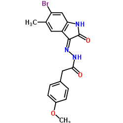 N'-[(3Z)-6-Bromo-5-methyl-2-oxo-1,2-dihydro-3H-indol-3-ylidene]-2-(4-methoxyphenyl)acetohydrazide结构式